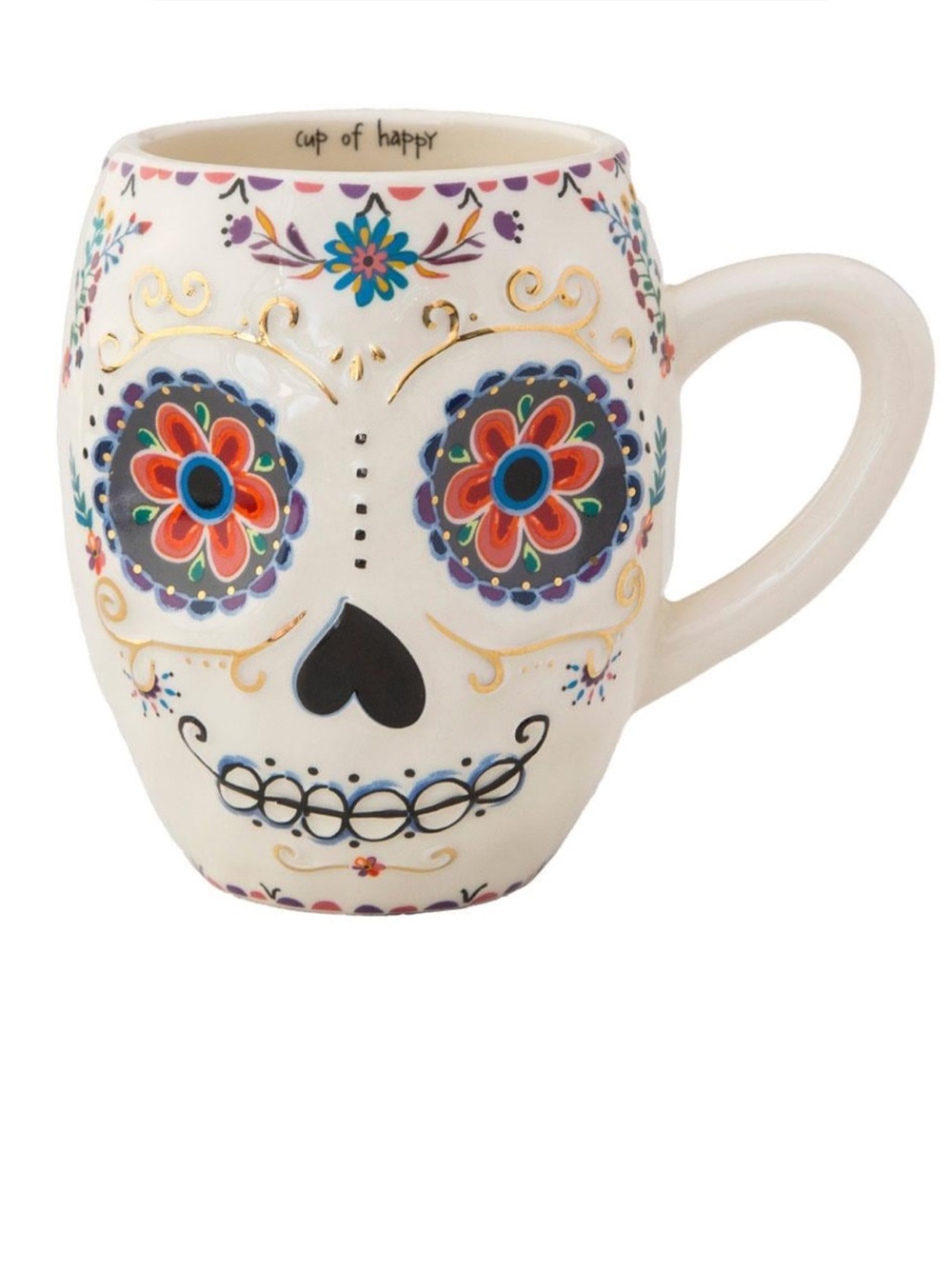 Natural Life Sugar Skull Coffee Tea Mug hand sculpted Hand painted dash of gold